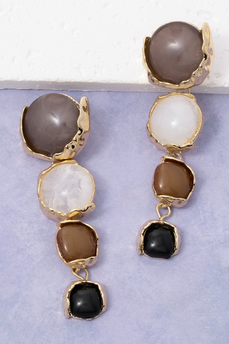 Marble Resin And Metallic Discs Tiered Dangle Earrings