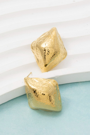 Gold Dipped Hammered Diamond Shape Stud Earrings