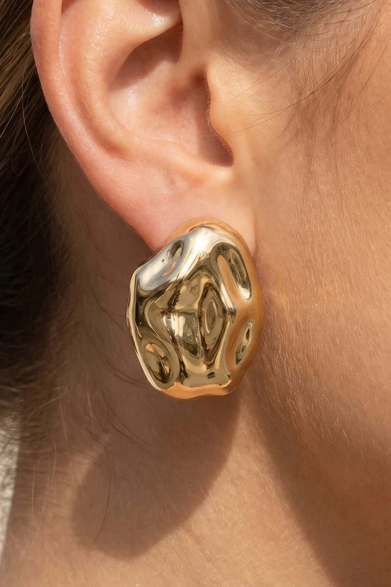 Gold Dipped Organic Nugget Stud Earrings