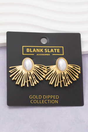 Gold Dipped Pearl Center Fan Ray Stud Earrings