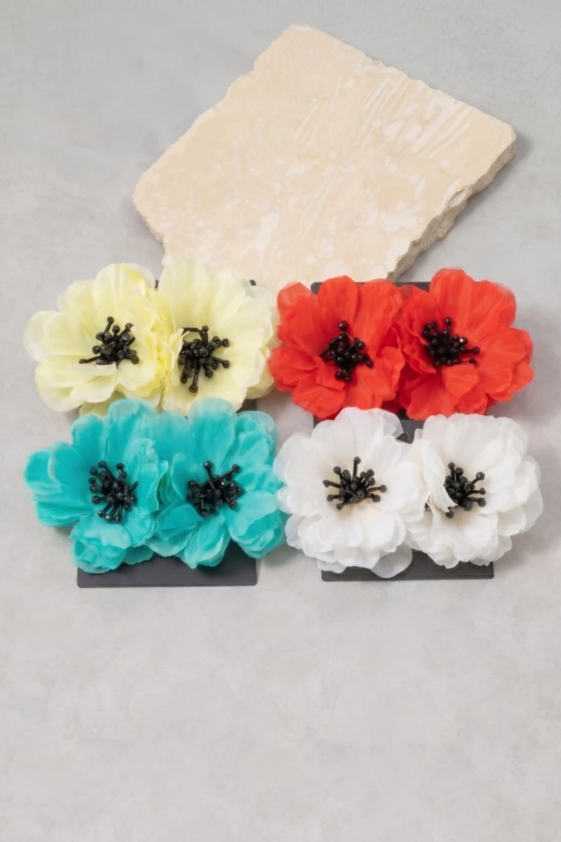 Oversized Chiffon Layered Flower Statement Earrings