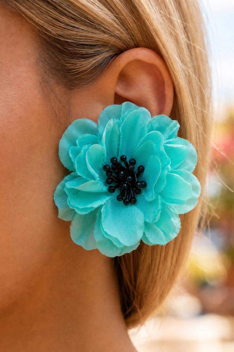Oversized Chiffon Layered Flower Statement Earrings