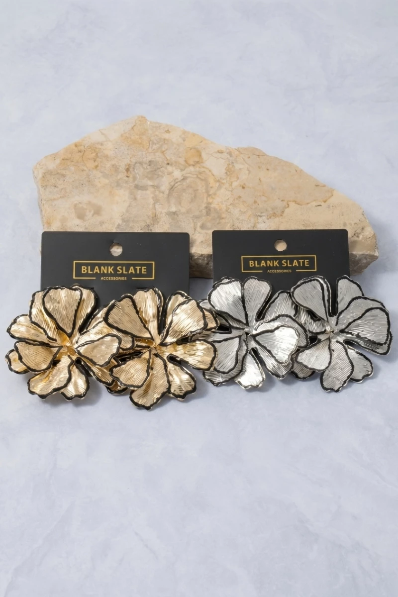 Large Open Petal Flower Statement Stud Earrings