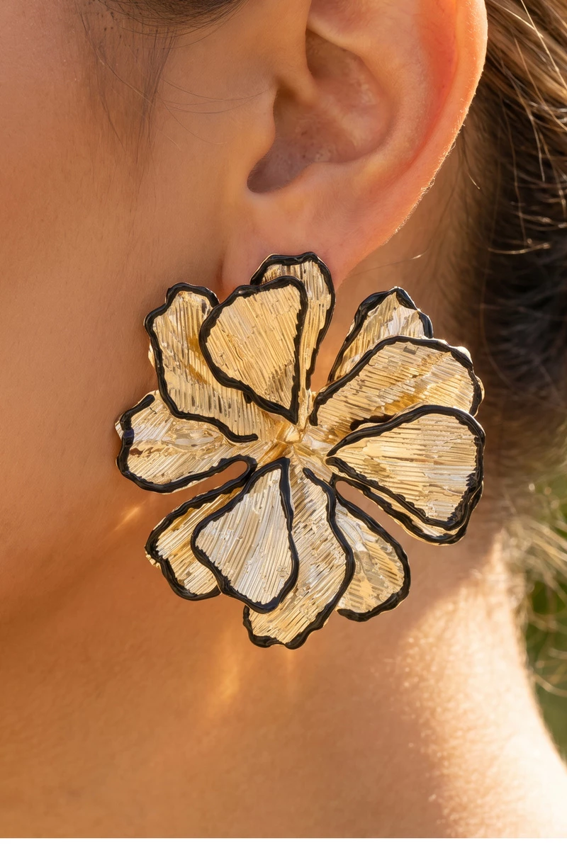 Large Open Petal Flower Statement Stud Earrings