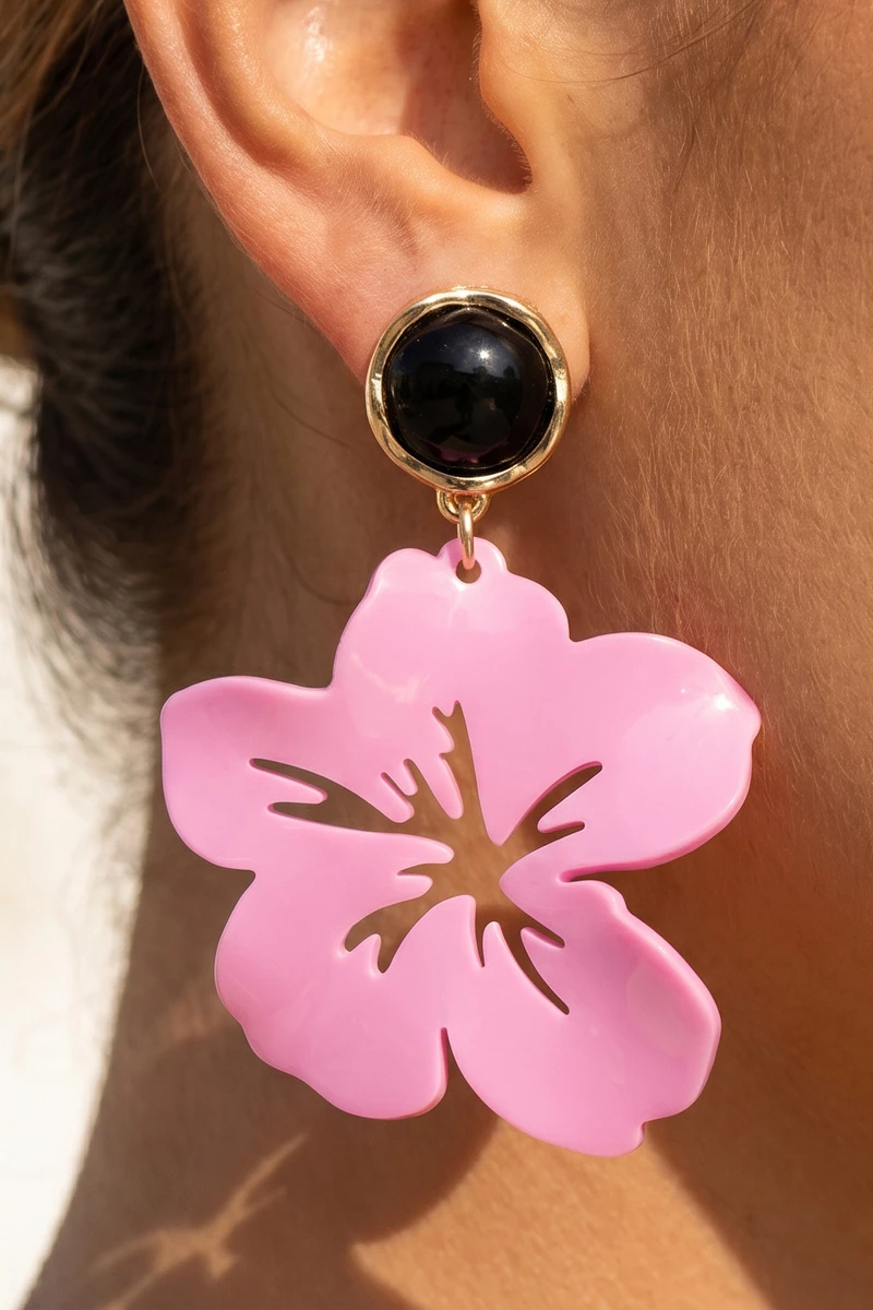 Monstera Leaf Acrylic Drop Earrings With Dome Stud