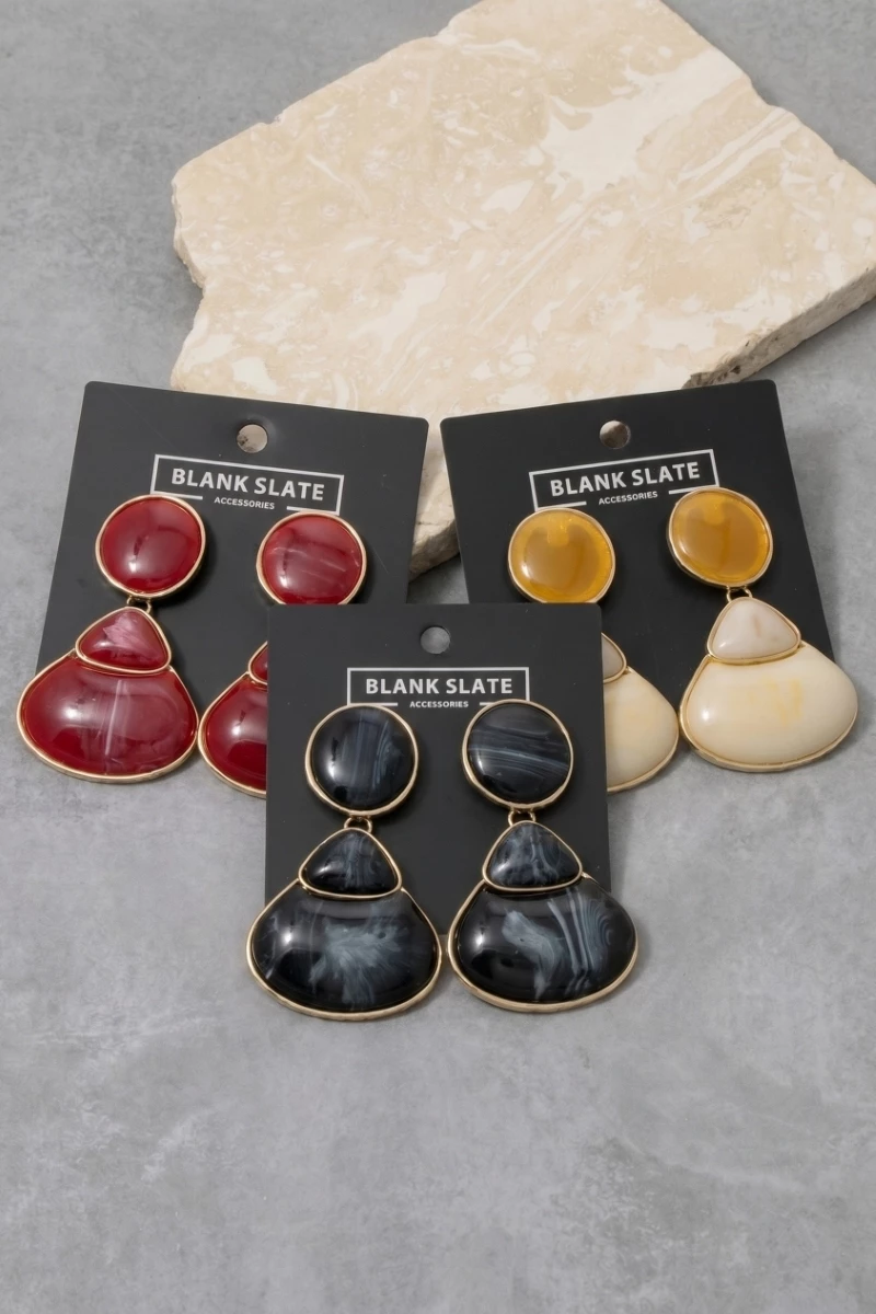 Marble Tiered Geometric Drop Statement Earrings