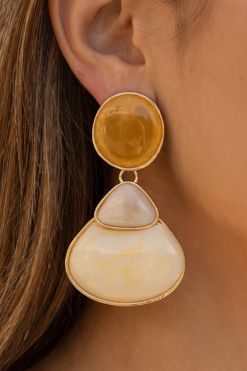 Marble Tiered Geometric Drop Statement Earrings