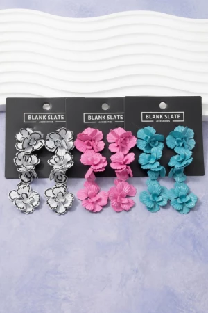 Three Tier Enamel Flower Cascade Drop Earrings