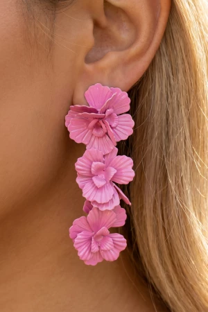 Three Tier Enamel Flower Cascade Drop Earrings
