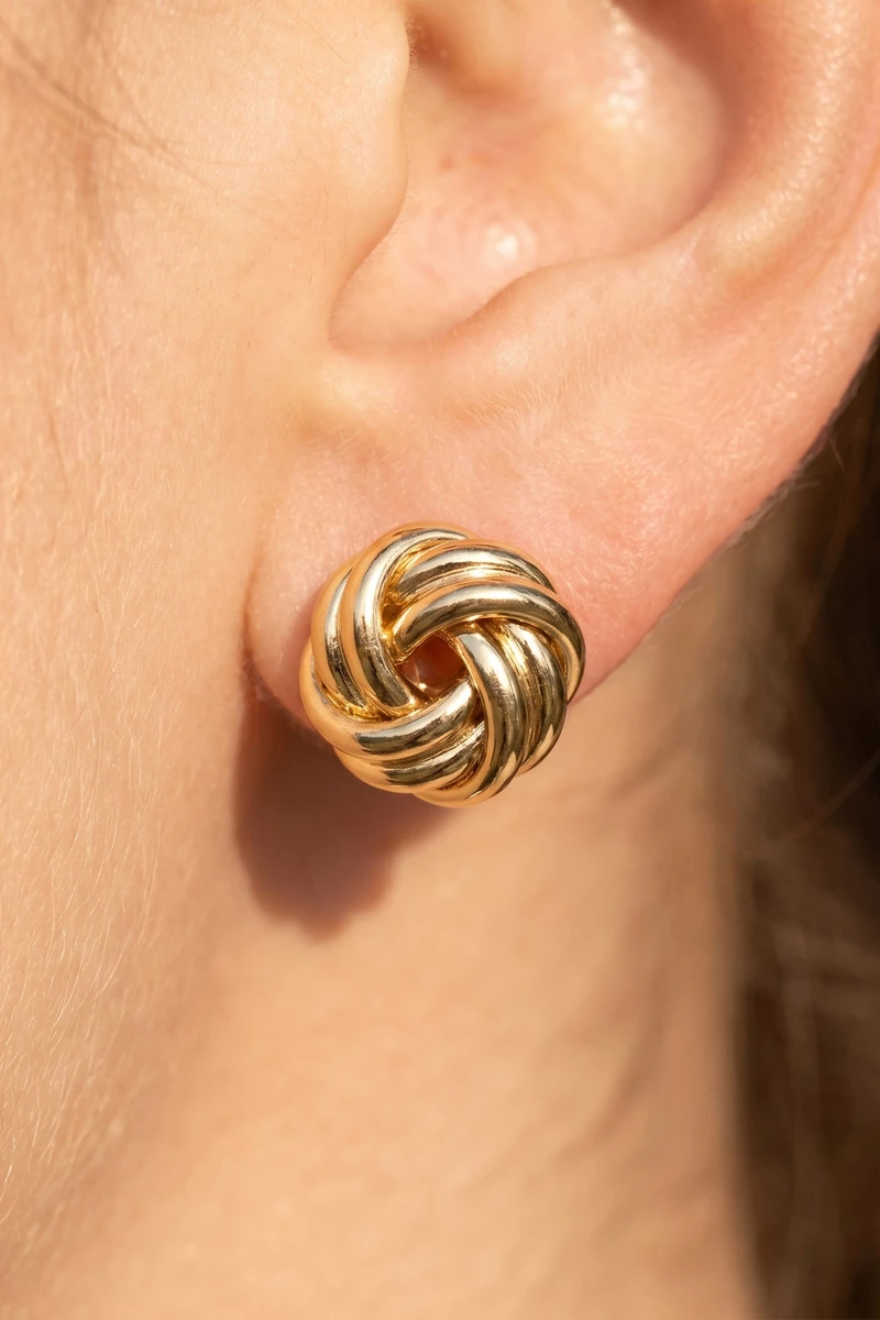 Gold Dipped Twisted Knot Stud Earrings