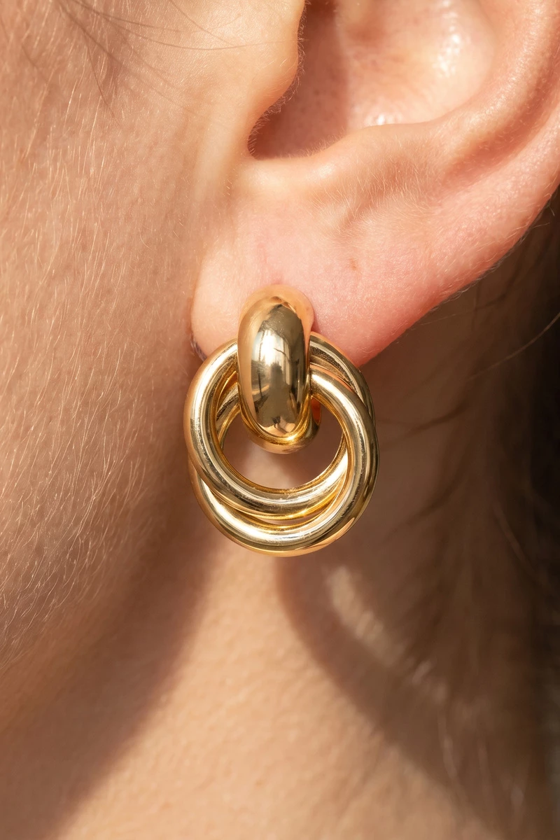 Gold Dipped Doorknocker Ring Cluster Earrings