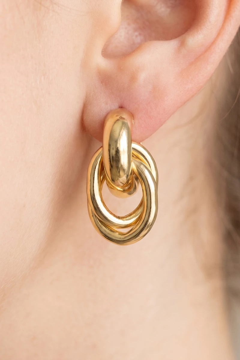 Gold Dipped Polished Double Loop Doorknocker Earrings