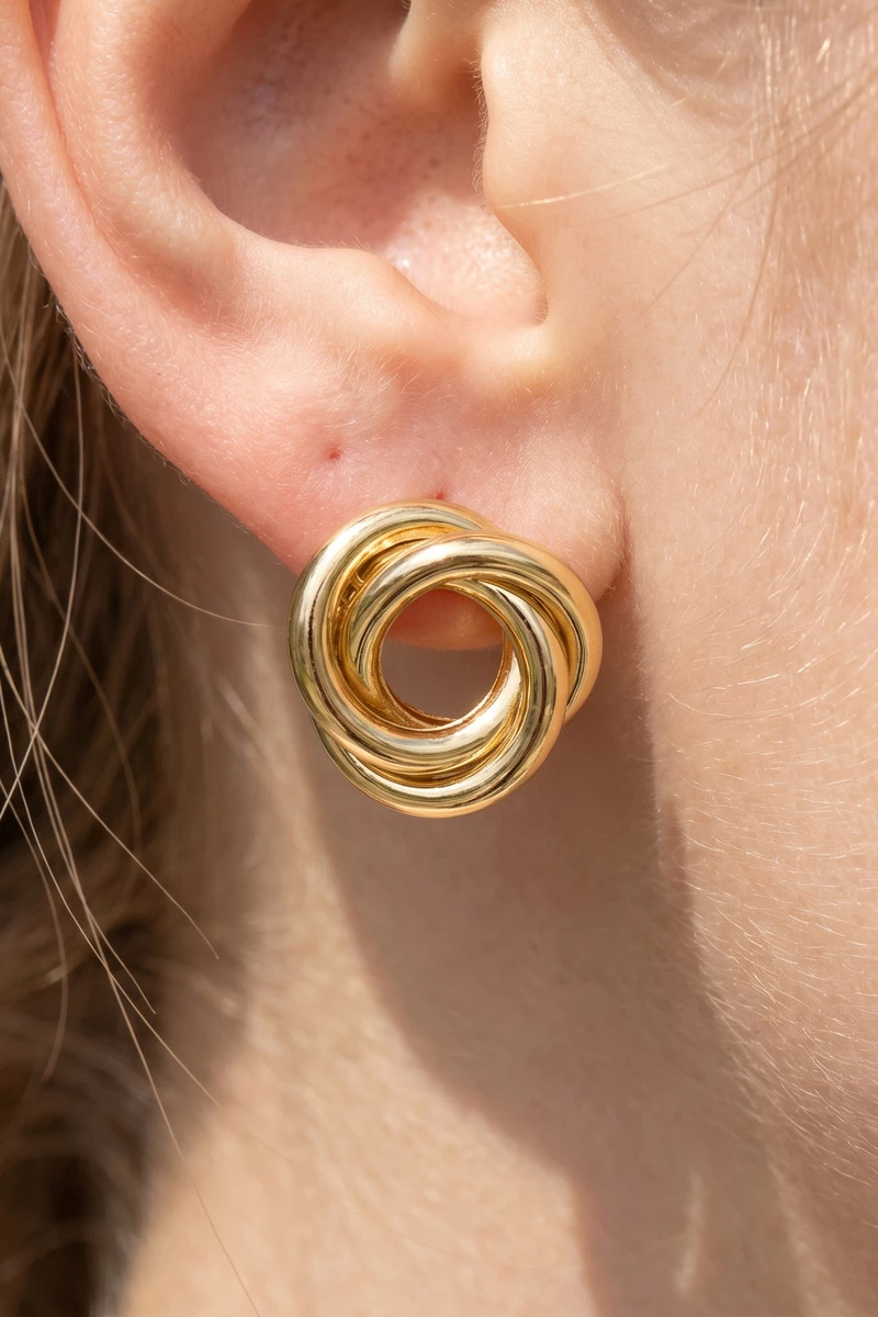 Gold Dipped Open Tube Love Knot Stud Earrings