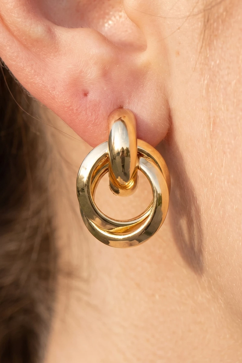 Gold Dipped Layered Loop Ring Doorknocker Earrings
