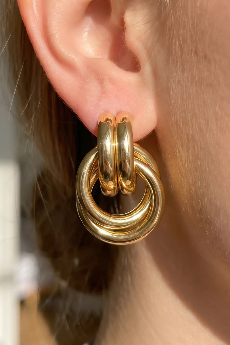 Gold Dipped Triple Linked Loop Doorknocker Earrings