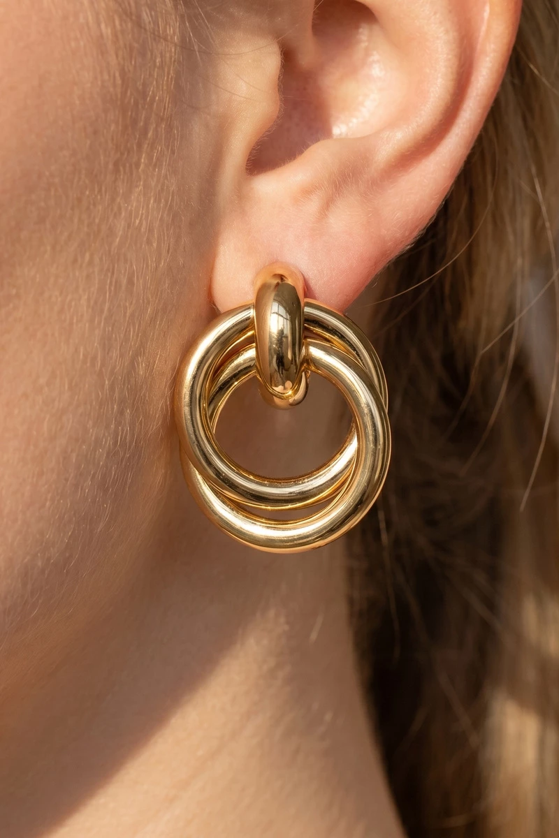 Gold Dipped Large Smooth Ring Doorknocker Earrings