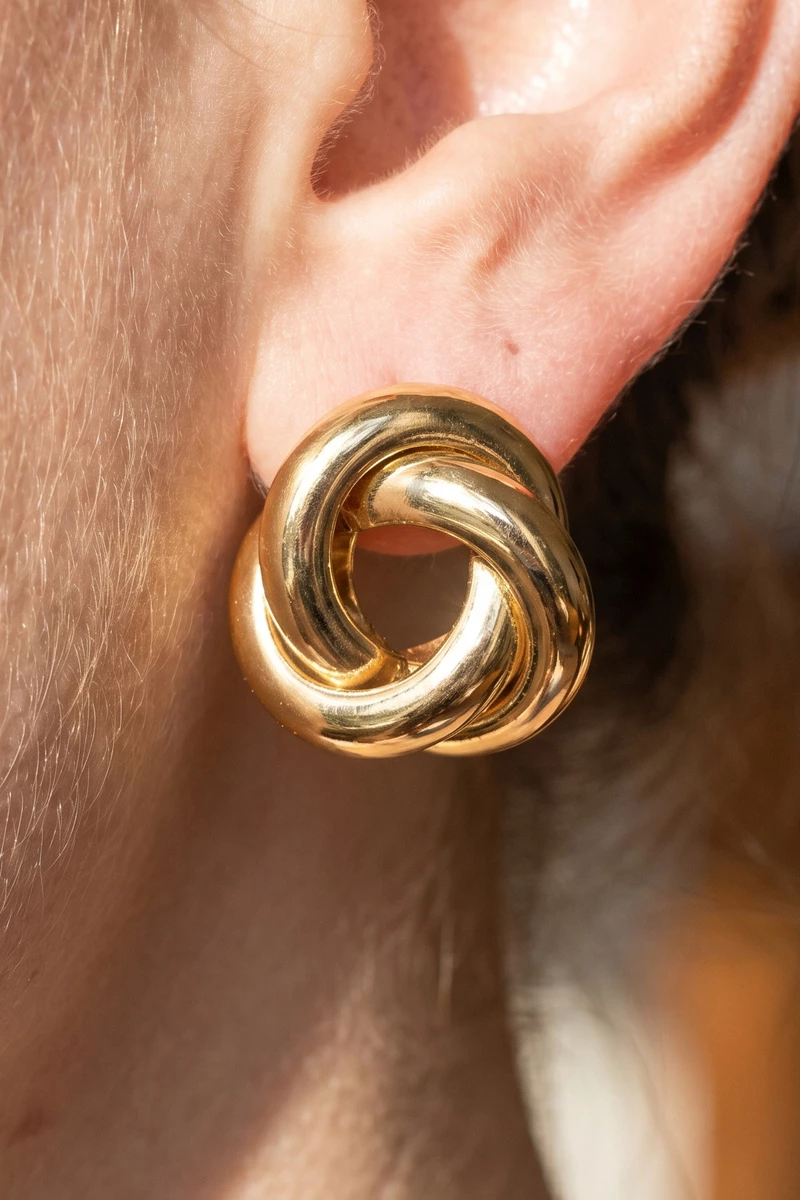 Gold Dipped Closed Smooth Love Knot Stud Earrings