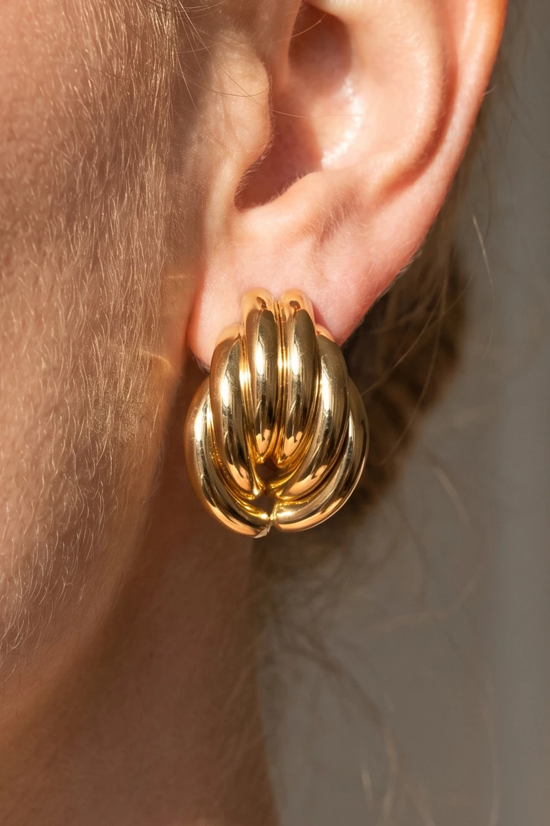Gold Dipped Triple Tube Cluster Stud Earrings