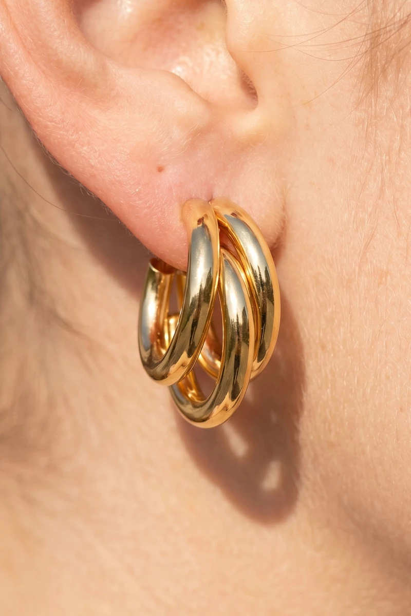 Gold Dipped Slim Ring Offset Hoop Earrings