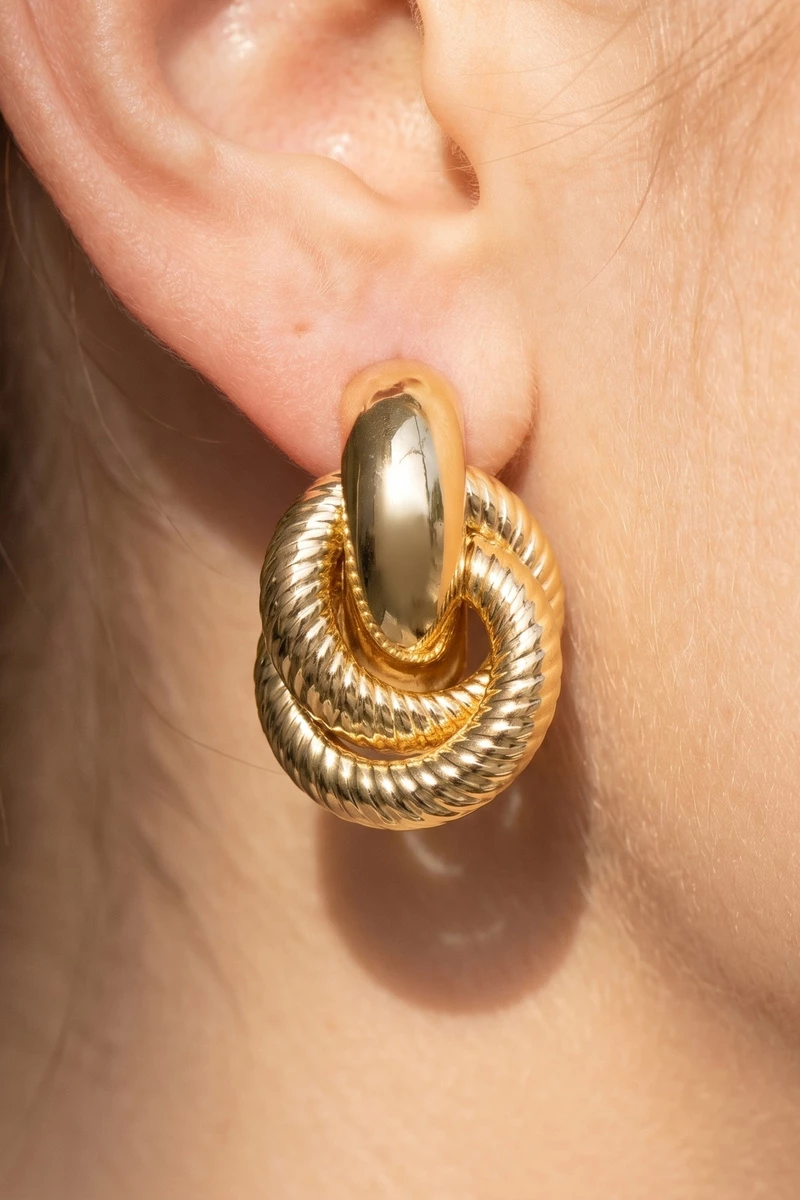 Gold Dipped Diamond Cut Ring Doorknocker Earrings