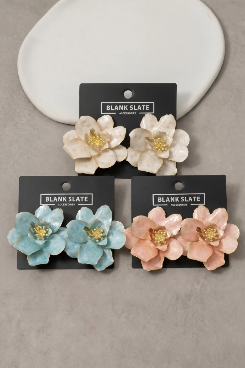 Oversized Pearlized Enamel Flower Stud Earrings