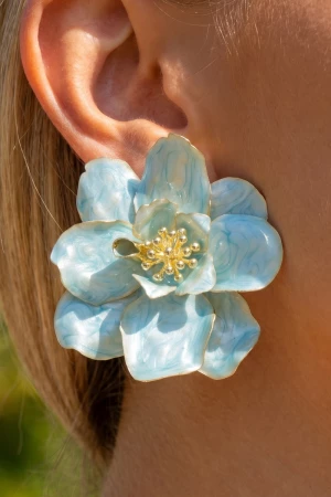 Oversized Pearlized Enamel Flower Stud Earrings