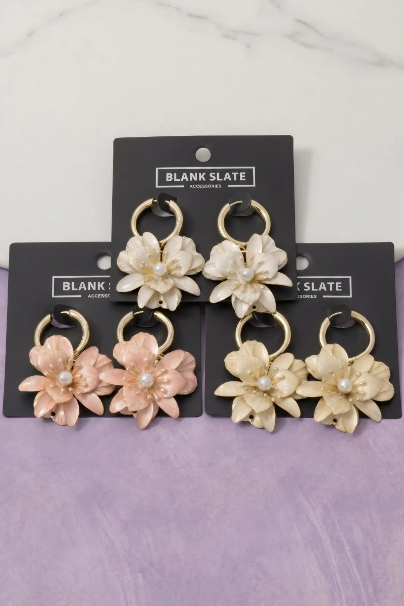 Layered Flower And Pearl Hoop Drop Earrings