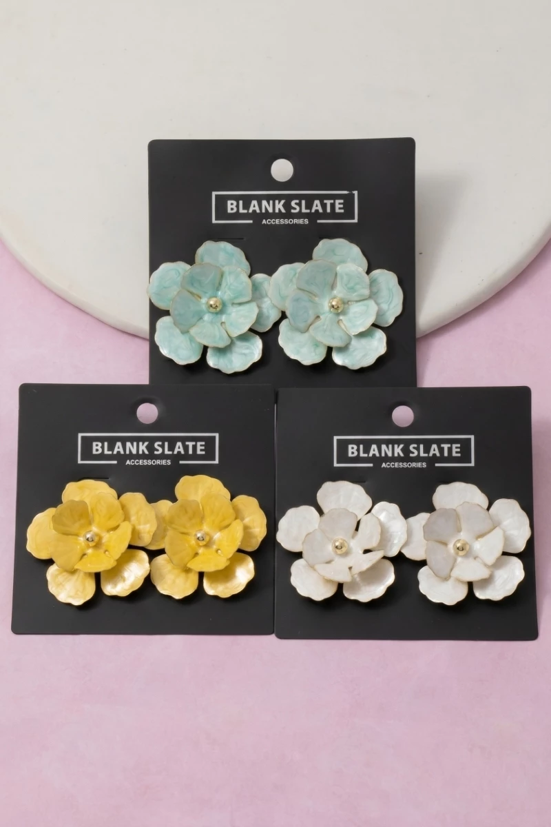 Layered Petal Camellia Flower Stud Earrings