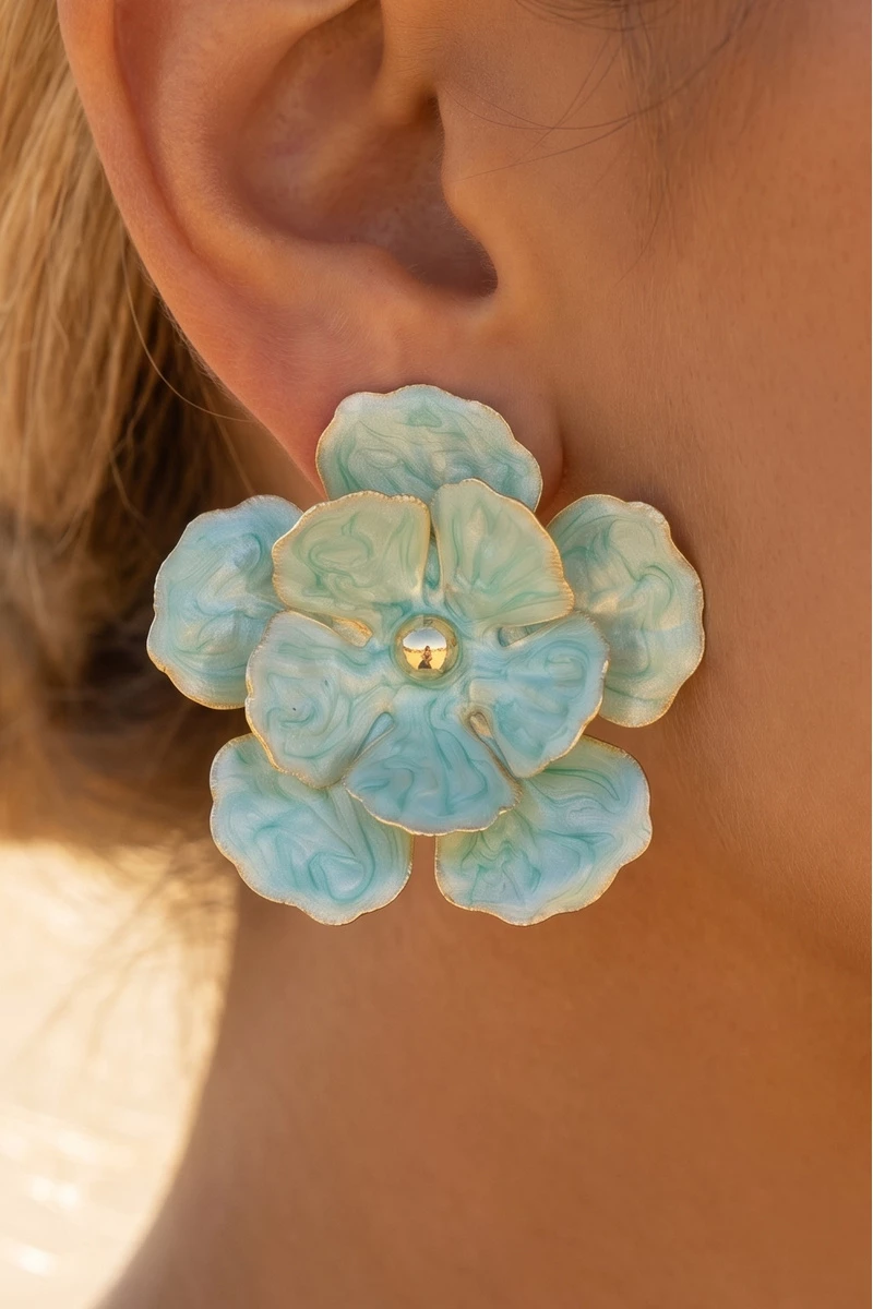 Layered Petal Camellia Flower Stud Earrings