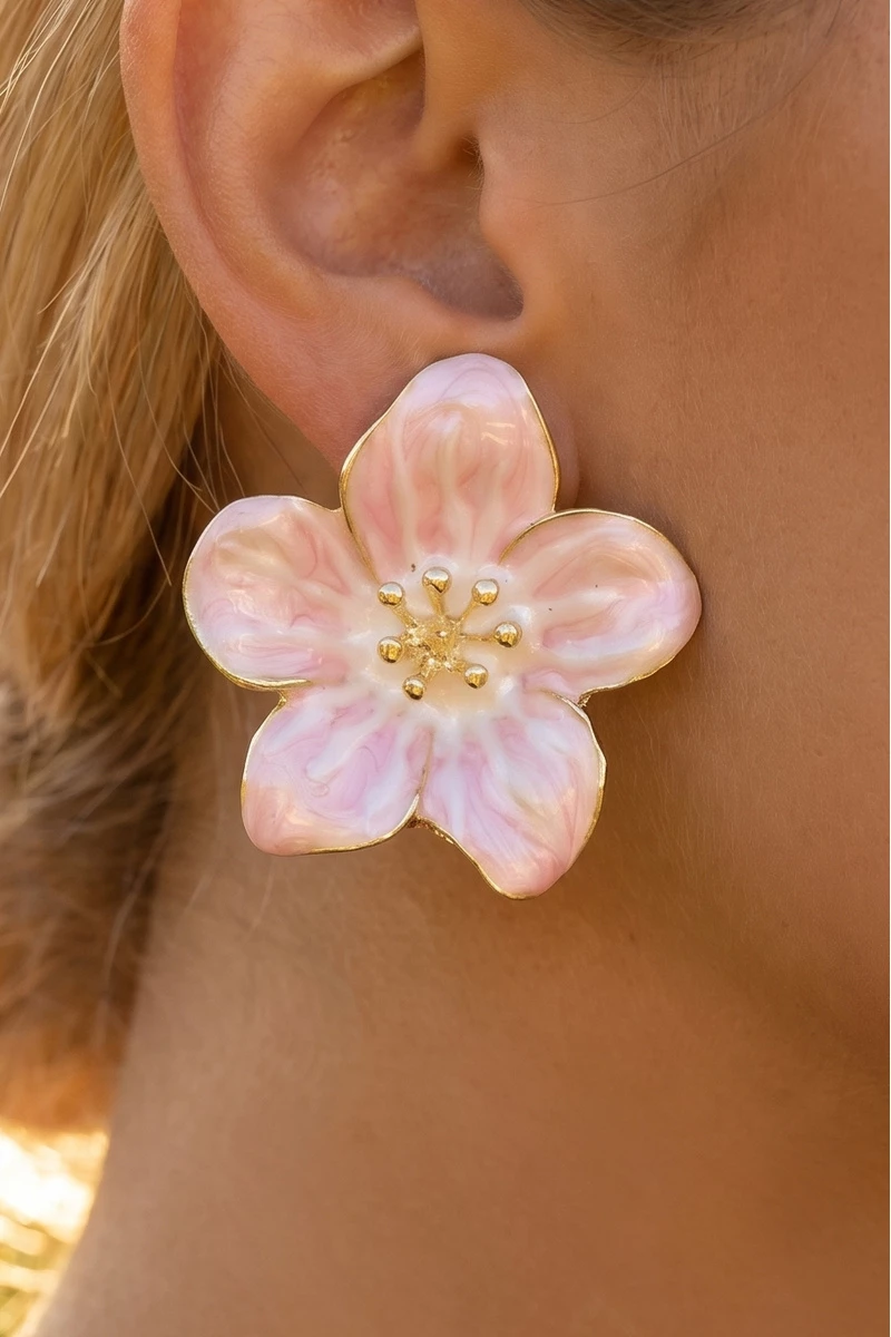 Pearlized Cherry Blossom Stud Earrings