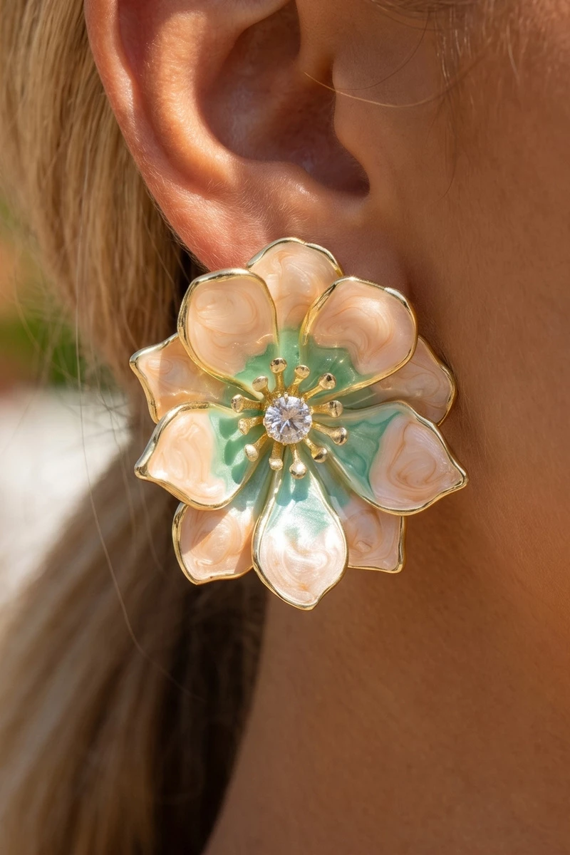 Outlined Petal Flower Cz Stud Earrings