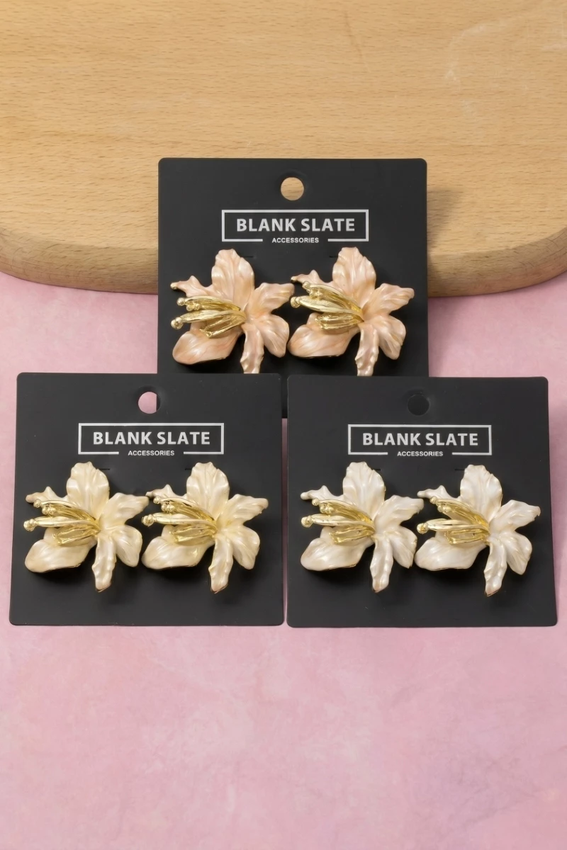 Sculpted Orchid Flower Stud Earrings