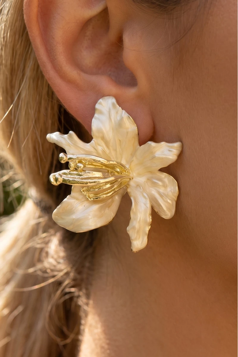 Sculpted Orchid Flower Stud Earrings