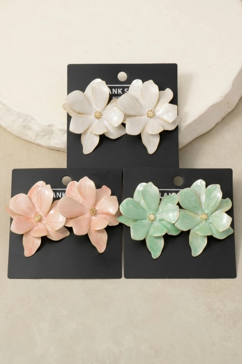 Pearlized Double Bloom Flower Stud Earrings