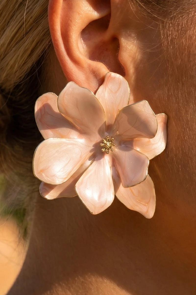 Pearlized Double Bloom Flower Stud Earrings