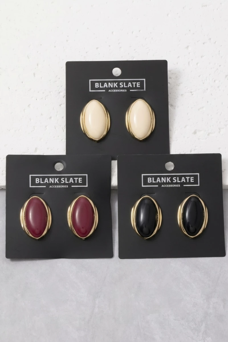 Oval Stone Stud Earrings