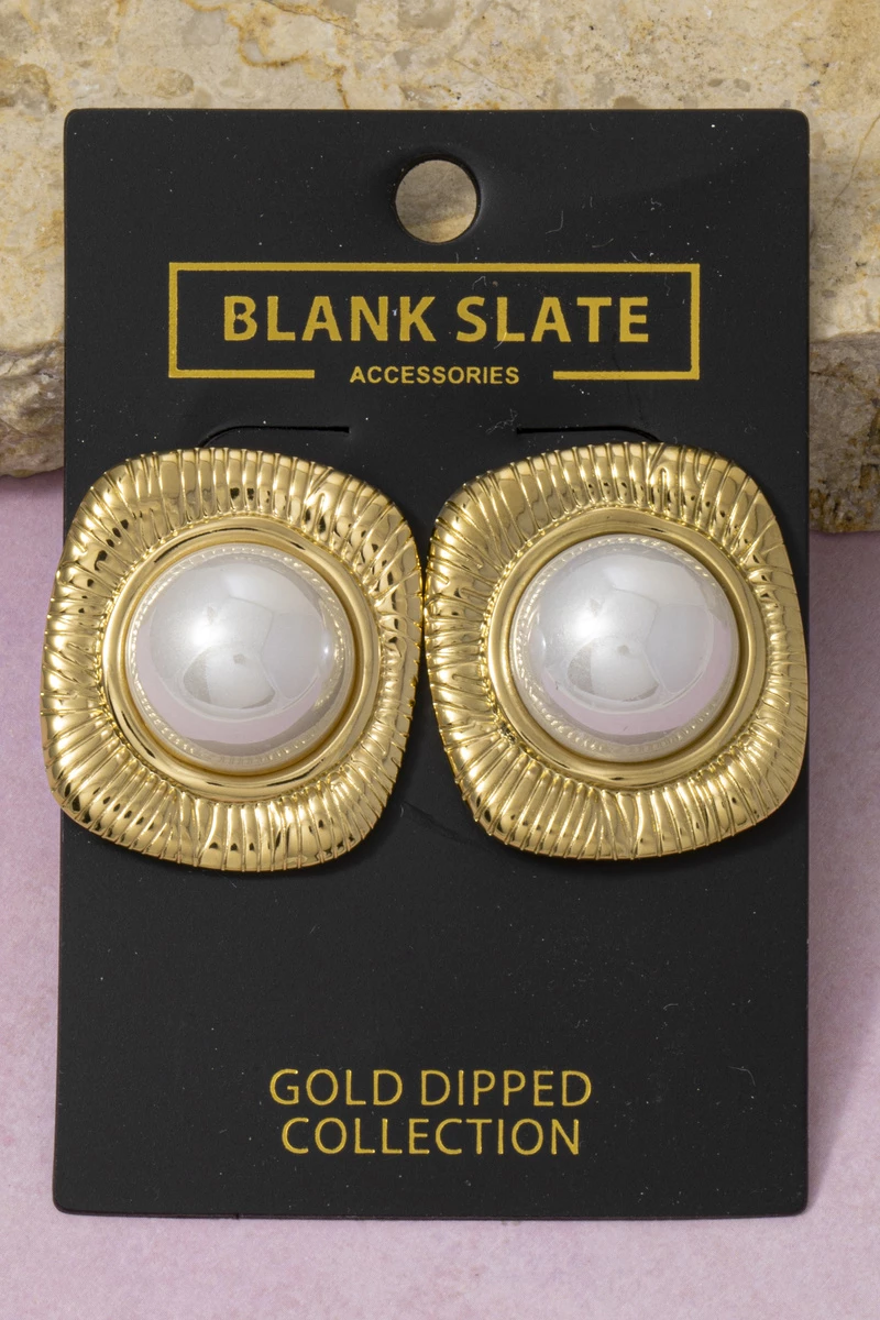 Gold Dipped Pearl Statement Stud Earrings