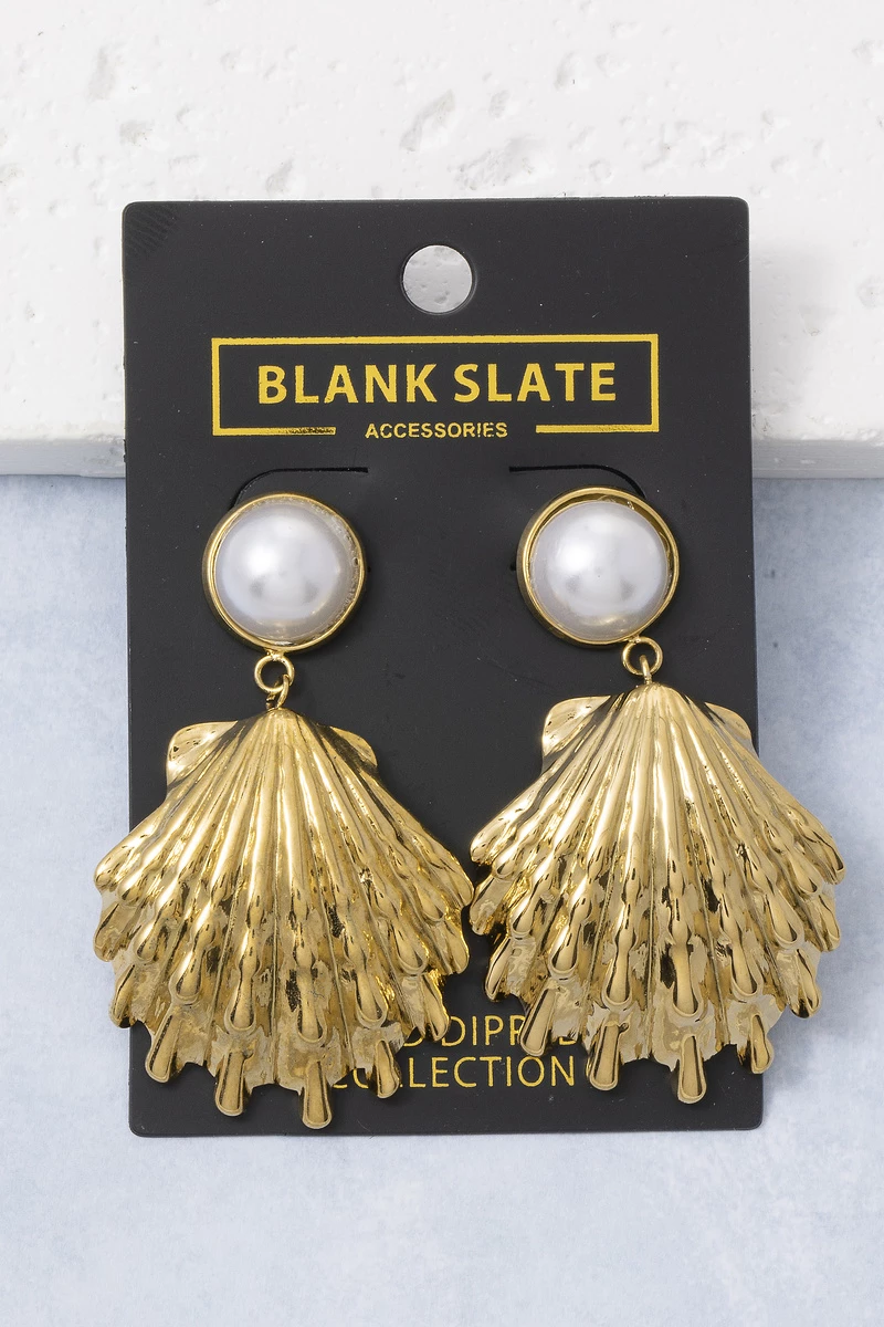 Gold Dipped Pearl Top Shell Drop Earrings