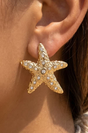 Gold Dipped Pebbled Starfish Crystal Stud Earrings