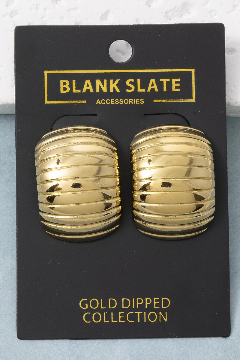 Gold Dipped Ribbed Dome Wide Huggie Earrings