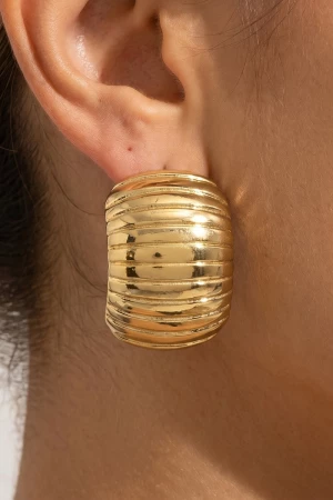 Gold Dipped Ribbed Dome Wide Huggie Earrings