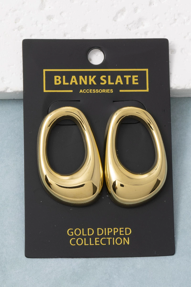 Gold Dipped Open Teardrop Frame Stud Earrings