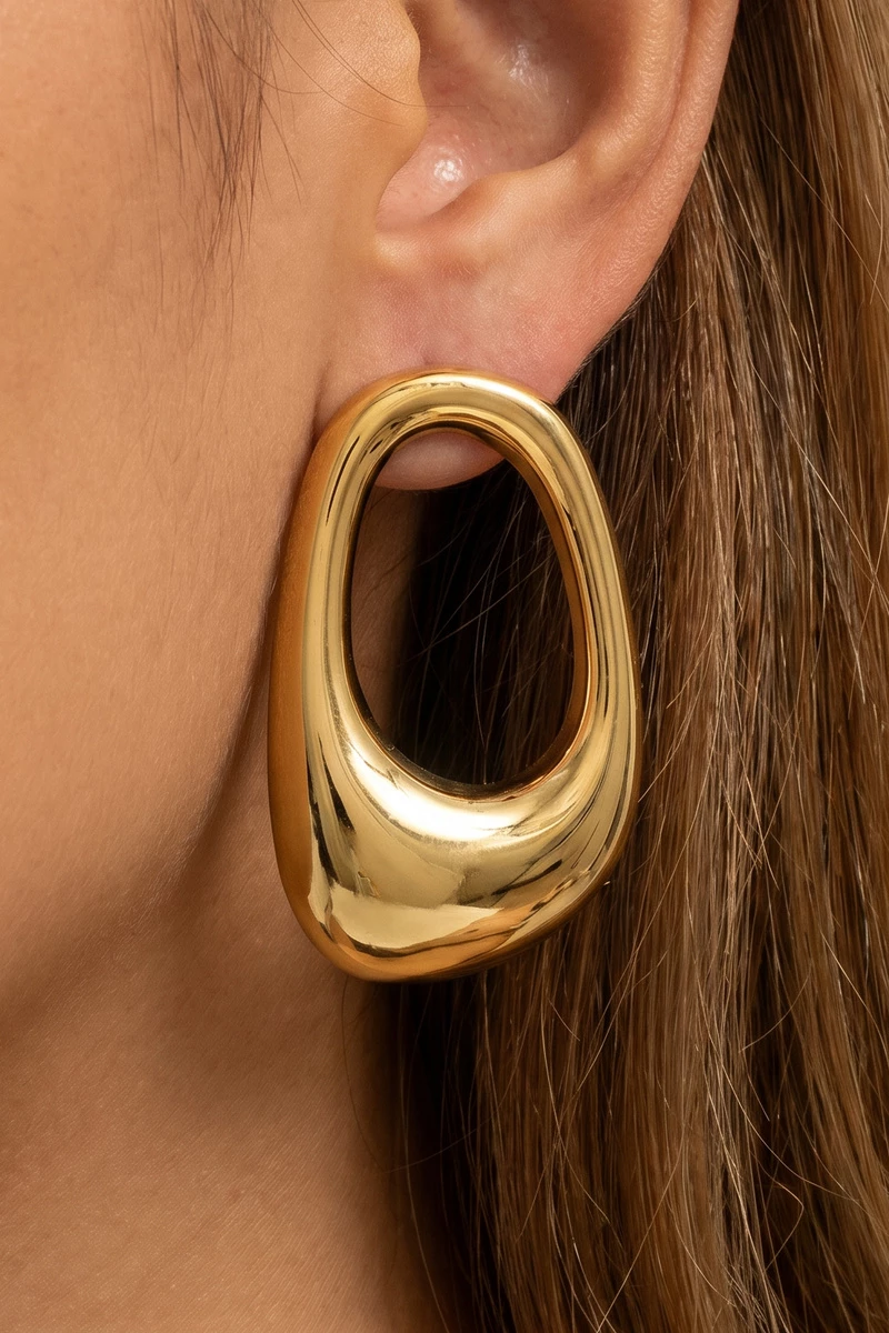 Gold Dipped Open Teardrop Frame Stud Earrings
