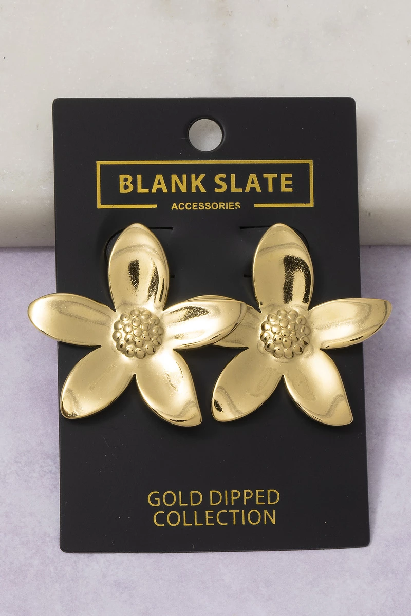 Gold Dipped Polished Tropical Flower Stud Earrings