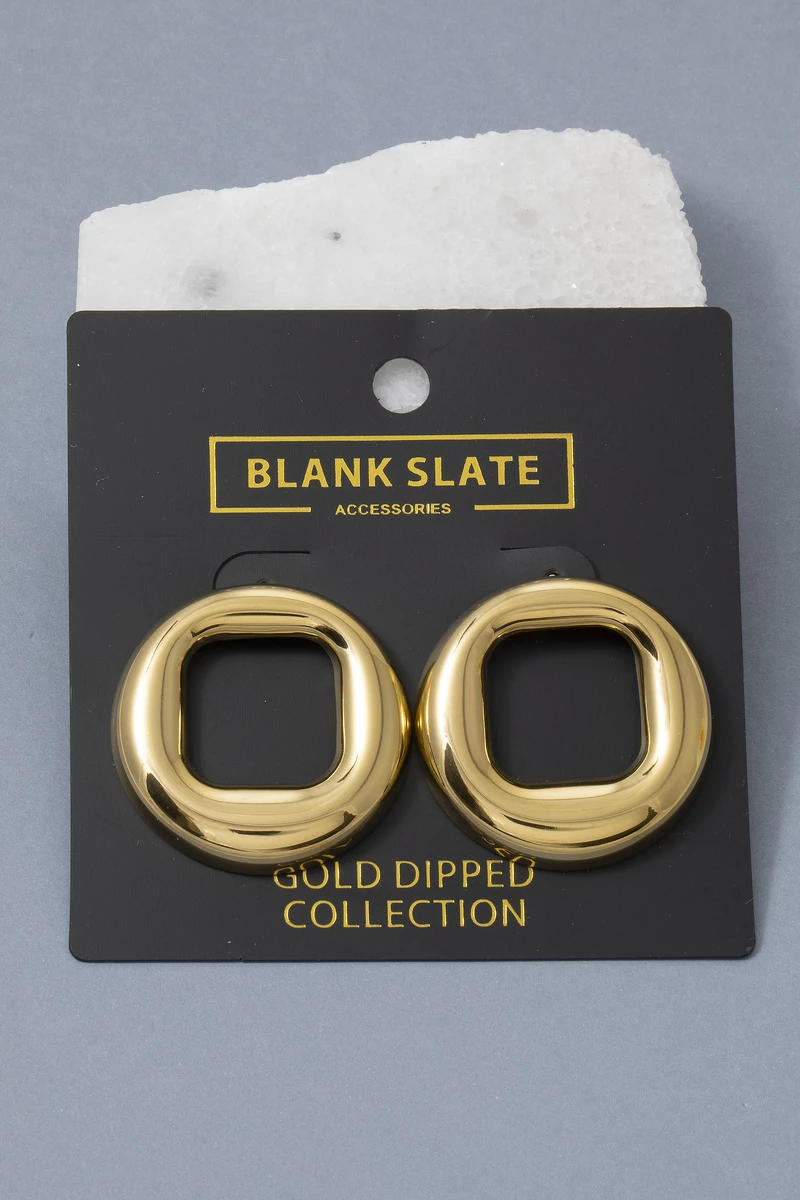 Gold Dipped Chunky Open Square Ring Stud Earrings