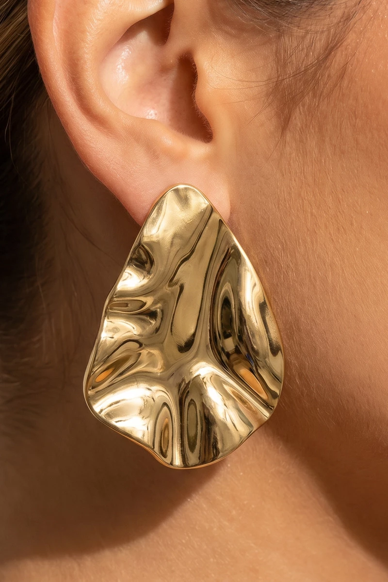 Gold Dipped Sculptural Wavy Organic Stud Earrings