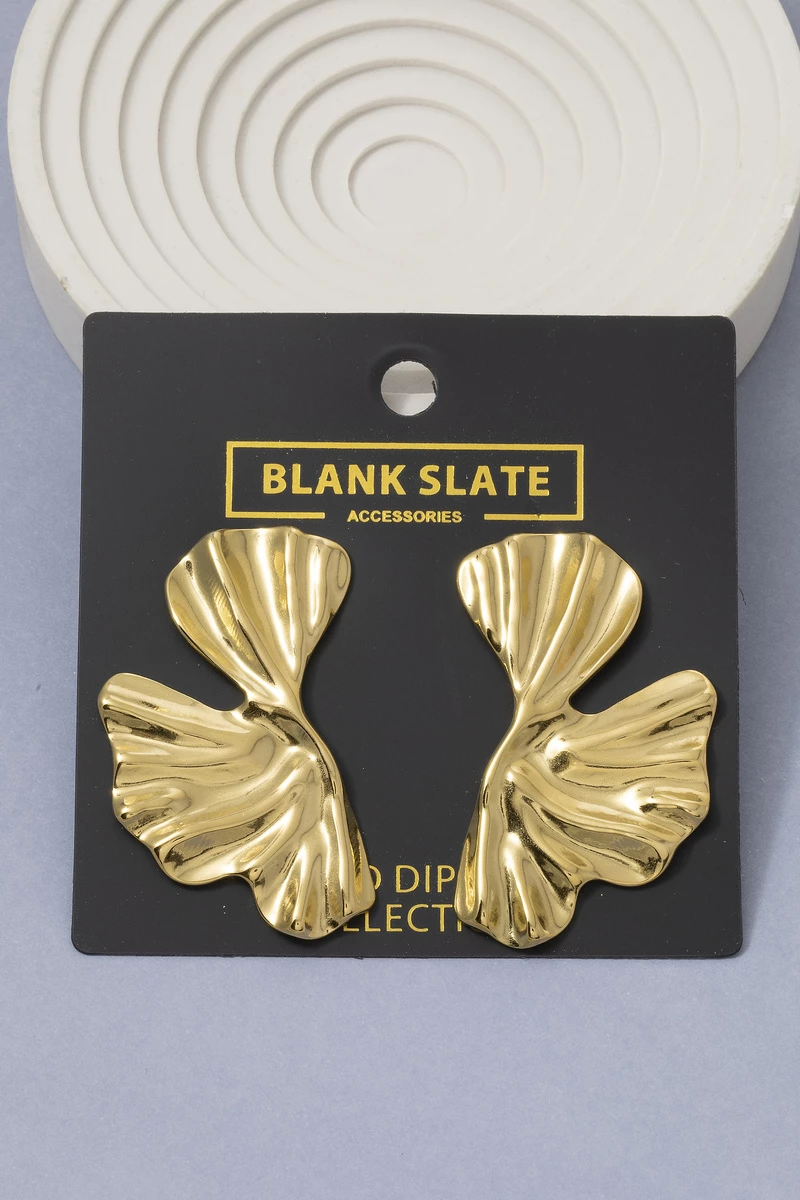 Gold Dipped Ginkgo Leaf Fan Stud Earrings
