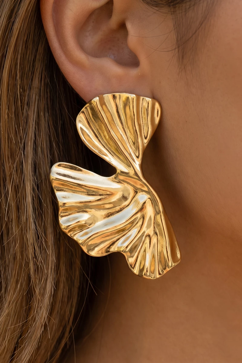 Gold Dipped Ginkgo Leaf Fan Stud Earrings