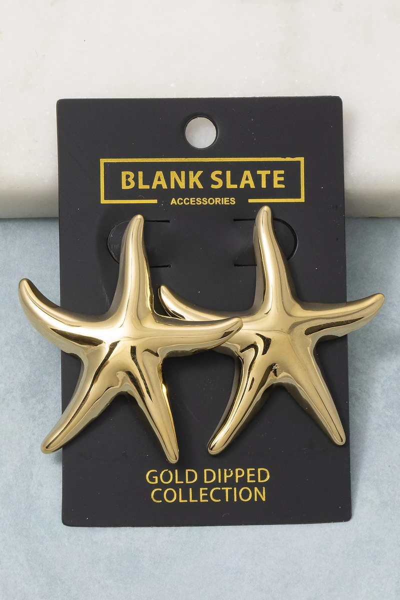 Gold Dipped Smooth Polished Starfish Stud Earrings
