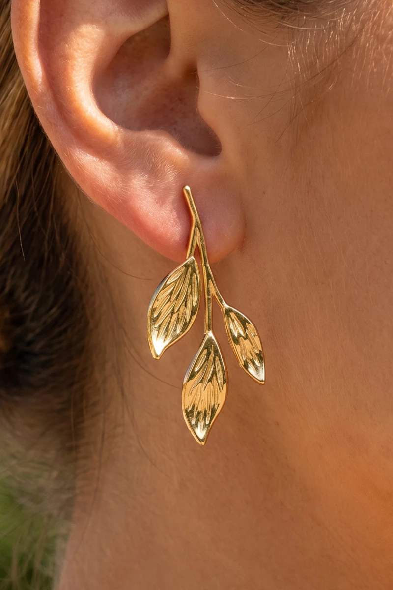 Gold Dipped Cascading Botanical Leaf Drop Earrings
